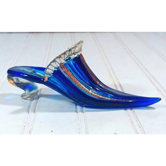 murano, vetria artigianale Other - Murano Venetian Glass Latticino Victorian Slipper Shoe Cobalt Blue Gold+ Sticker